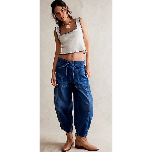 Free People Denim - We The Free Free People Silverton Puddle Barrel Jeans Medium Wash Blue Baggy M